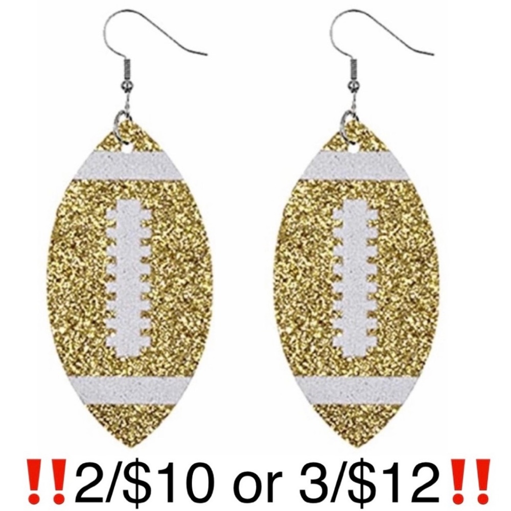 Gold Glitter Faux Leather Football Earrings